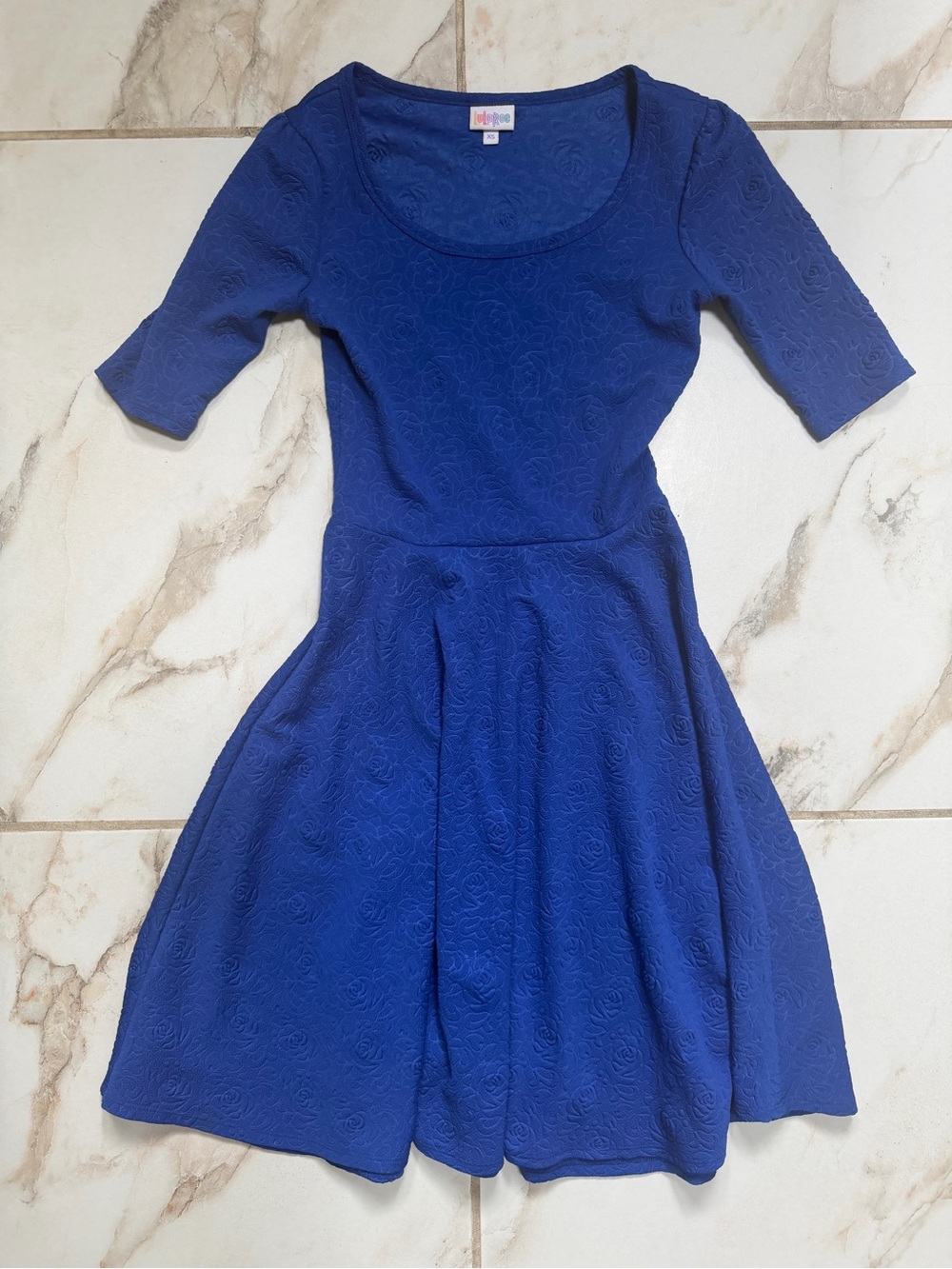 LuLaRoe Deep Blue Textured Scoop Neck Fit & Flare Dress